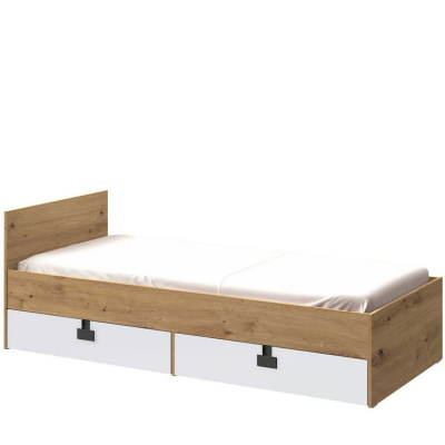 Egyszemélyes ágy diákszobába 90x200 BASHIRA - tölgy / fehér