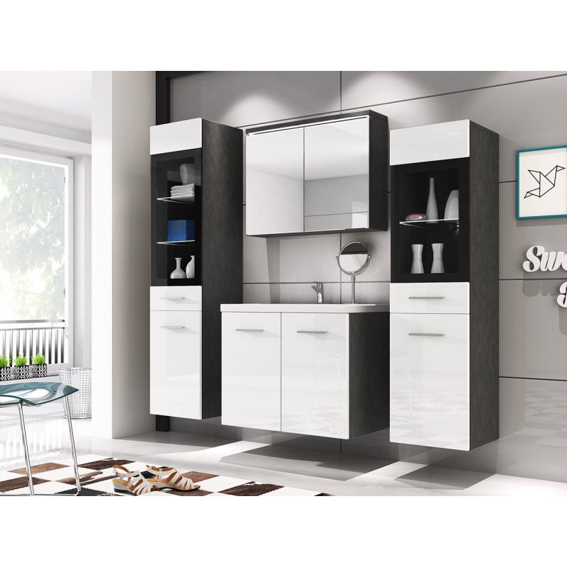 YUKO 2 LED világítással ellátott fürdőszoba szett - matt / fényes fehér + szifon és Economico csaptelep INGYENES