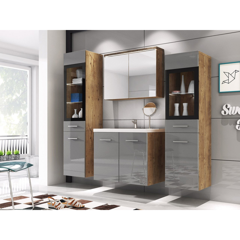 YUKO 2 fürdőszoba szett - gesztenye / fényes szürke + Economico csaptelep INGYEN