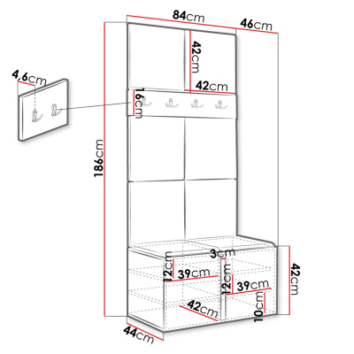 Kárpitozott előszobafal 42x42 SELAND 4 - fehér / sötétszürke