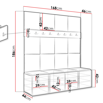 Cipőtartóval és panelekkel ellátott előszobafal 42x42 SELAND 6 - fehér / sötétszürke