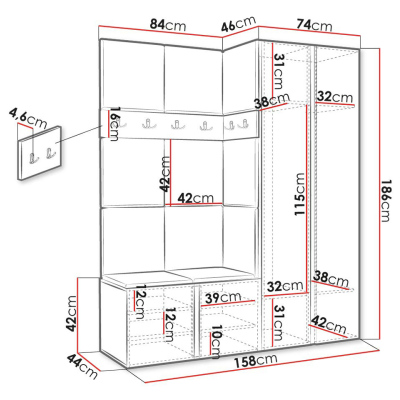 Kárpitozott előszobafal 42x42 SELAND 10 - fehér / sötétszürke
