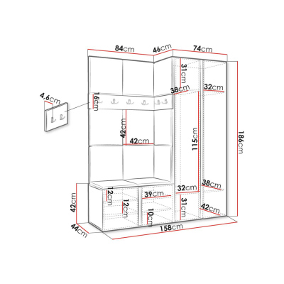 Kárpitozott előszobafal 42x42 SELAND 10 - fehér / sötétszürke