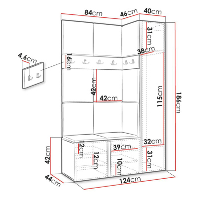 Kárpitozott előszobafal 42x42 SELAND 9 - grafit / fekete