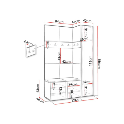 Kárpitozott előszobafal 42x42 SELAND 9 - grafit / fekete