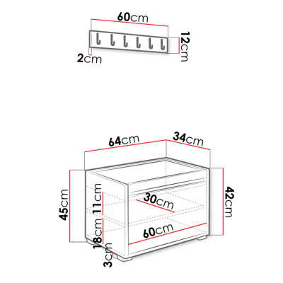 CLENZE előszobafal - szélesség 60 cm, fehér