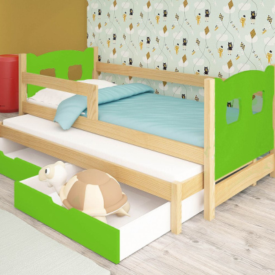 Gyerekágy pótággyal KALA 1 - 75x180, fenyő / zöld
