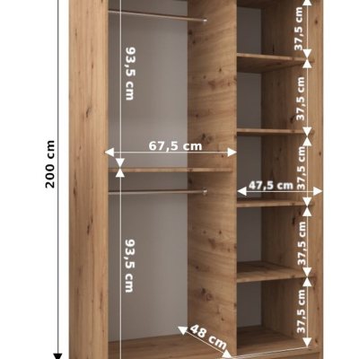 ENNI gardrób - 120 cm széles, sonoma tölgy