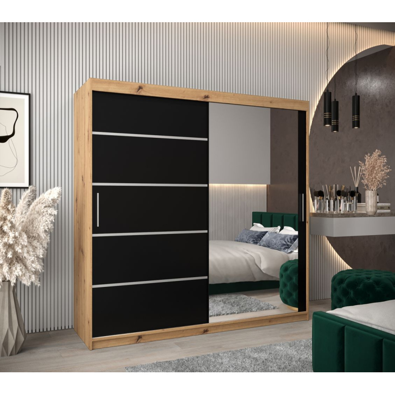 Tükrös szekrény ADELA - 200 cm, artisan tölgy / fekete