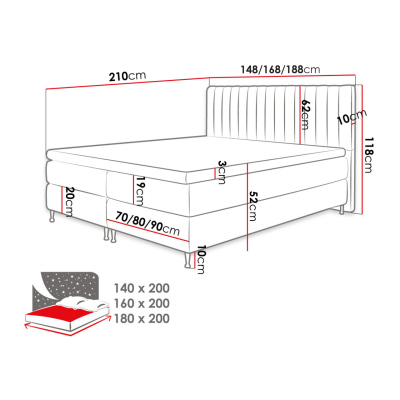 CANDICE boxspring ágy 180x200 - bézs + INGYENES topper