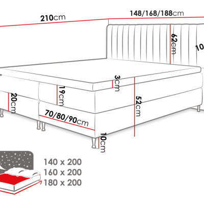 CANDICE boxspring ágy 160x200 - kék + INGYENES topper