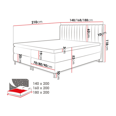 CANDICE boxspring ágy 160x200 - szürke + INGYENES topper