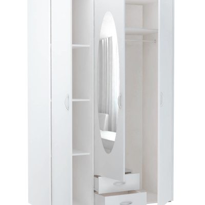 Tágas, tükörrel ellátott gardróbszekrény MARIETTA - szélesség 127 cm, fehér