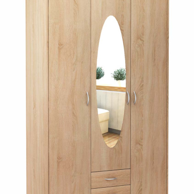 Tágas, tükörrel ellátott gardróbszekrény MARIETTA - szélesség 127 cm, sonoma tölgyfa