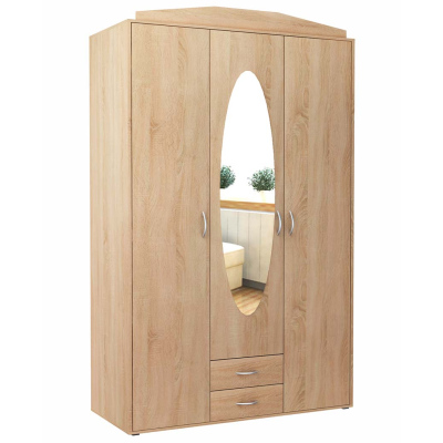 Tágas, tükörrel ellátott gardróbszekrény MARIETTA - szélesség 127 cm, sonoma tölgyfa