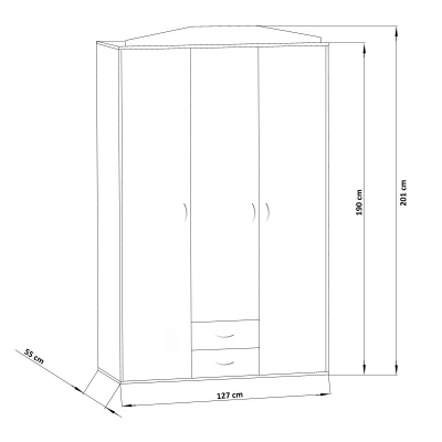 Tágas, tükörrel ellátott gardróbszekrény MARIETTA - szélesség 127 cm, sonoma tölgy / fehér
