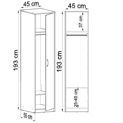 Keskeny gardrób SIMELA - szélesség 45 cm, fehér