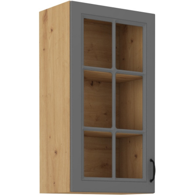 Magas felső vitrines szekrény SOPHIA - szélesség 40 cm, szürke / artisan tölgy