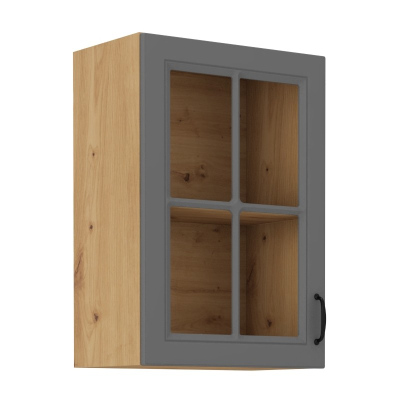 Felső vitrines szekrény SOPHIA - szélesség 40 cm, szürke / artisan tölgy