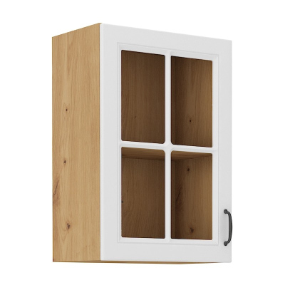 Felső vitrines szekrény SOPHIA - szélesség 40 cm, fehér / artisan tölgy