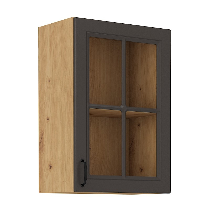 Felső vitrines szekrény SOPHIA - szélesség 40 cm, sötétszürke / artisan tölgy