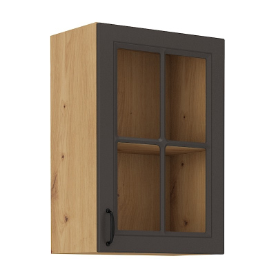 Felső vitrines szekrény SOPHIA - szélesség 40 cm, sötétszürke / artisan tölgy
