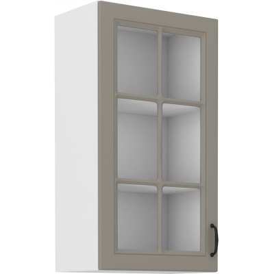 Magas felső vitrines szekrény SOPHIA - szélesség 40 cm, világos szürke / fehér