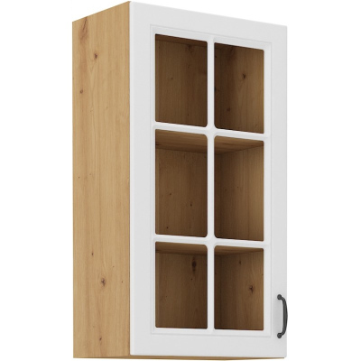 Magas felső vitrines szekrény SOPHIA - szélesség 40 cm, fehér / artisan tölgy