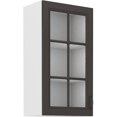 Magas felső vitrines szekrény SOPHIA - szélesség 40 cm, sötétszürke / fehér