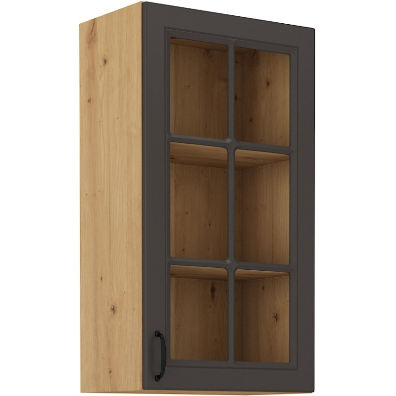 Magas felső vitrines szekrény SOPHIA - szélesség 40 cm, sötétszürke / artisan tölgy