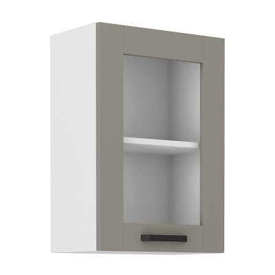 LAILI felső vitrines szekrény - szélesség 40 cm, világos szürke / fehér