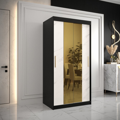 Designer gardrób arany tükörrel 1. FOGANTYÚ - szélesség 100 cm, fekete / fehér