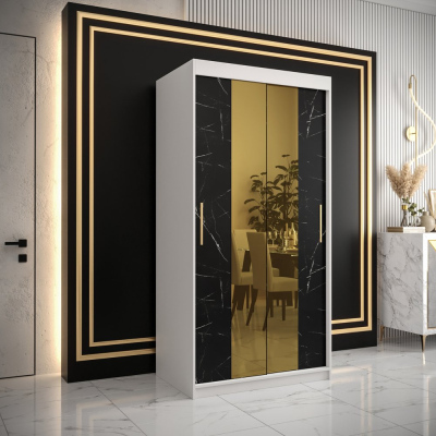 Designer gardrób arany tükörrel 1. FOGANTYÚ - szélesség 100 cm, fehér / fekete