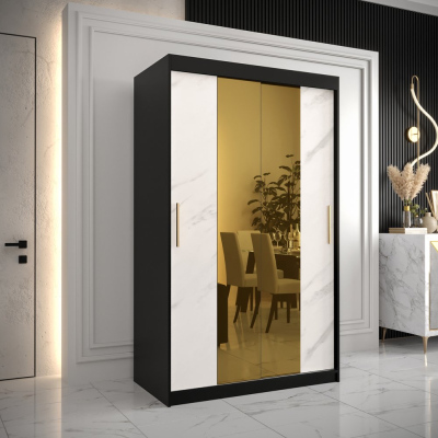 Designer gardrób arany tükörrel 1. FOGANTYÚ - szélesség 120 cm, fekete / fehér