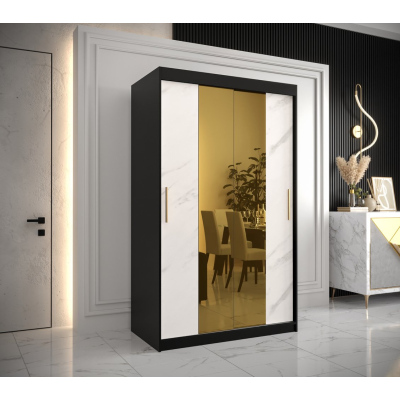 Designer gardrób arany tükörrel 1. FOGANTYÚ - szélesség 120 cm, fekete / fehér