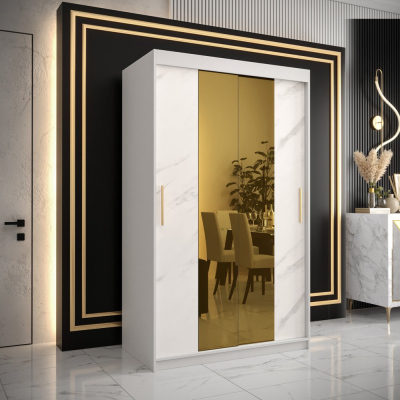 Designer gardrób arany tükörrel 1. FOGANTYÚ - szélesség 120 cm, fehér