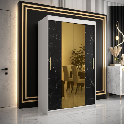 Designer gardrób arany tükörrel 1. FOGANTYÚ - szélesség 120 cm, fehér / fekete