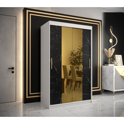 Designer gardrób arany tükörrel 1. FOGANTYÚ - szélesség 120 cm, fehér / fekete