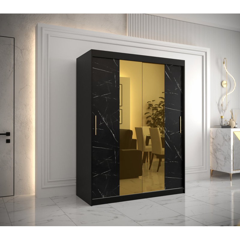Designer gardrób arany tükörrel 1. FOGANTYÚ - szélesség 150 cm, fekete