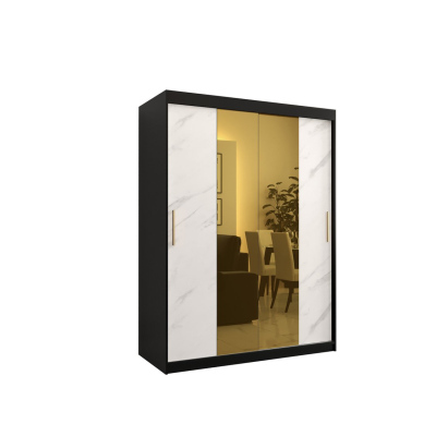 Designer gardrób arany tükörrel 1. FOGANTYÚ - szélesség 150 cm, fekete / fehér