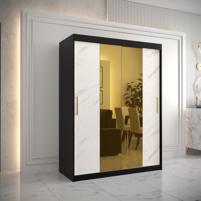 Designer gardrób arany tükörrel 1. FOGANTYÚ - szélesség 150 cm, fekete / fehér