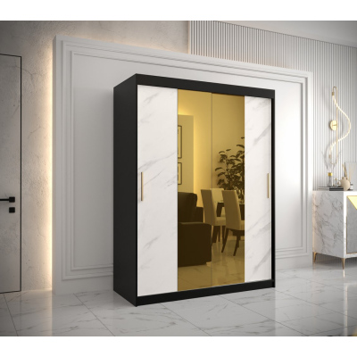 Designer gardrób arany tükörrel 1. FOGANTYÚ - szélesség 150 cm, fekete / fehér
