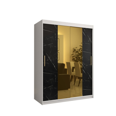 Designer gardrób arany tükörrel 1. FOGANTYÚ - szélesség 150 cm, fehér / fekete
