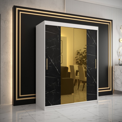 Designer gardrób arany tükörrel 1. FOGANTYÚ - szélesség 150 cm, fehér / fekete