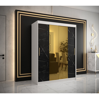 Designer gardrób arany tükörrel 1. FOGANTYÚ - szélesség 150 cm, fehér / fekete