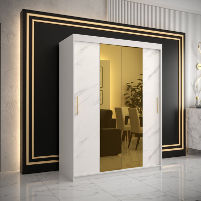 Designer gardrób arany tükörrel 1. FOGANTYÚ - szélesség 150 cm, fehér
