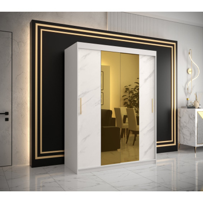 Designer gardrób arany tükörrel 1. FOGANTYÚ - szélesség 150 cm, fehér
