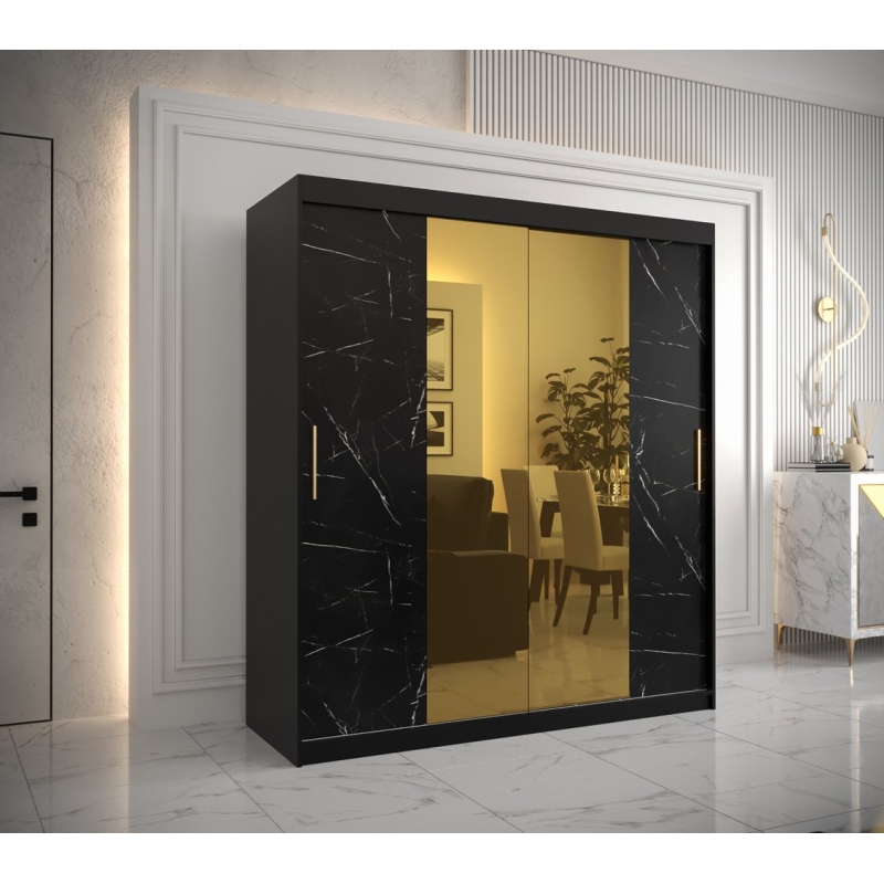 Designer gardrób arany tükörrel 1. FOGANTYÚ - szélesség 180 cm, fekete