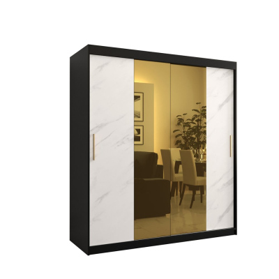 Designer gardrób arany tükörrel 1. FOGANTYÚ - szélesség 180 cm, fekete / fehér