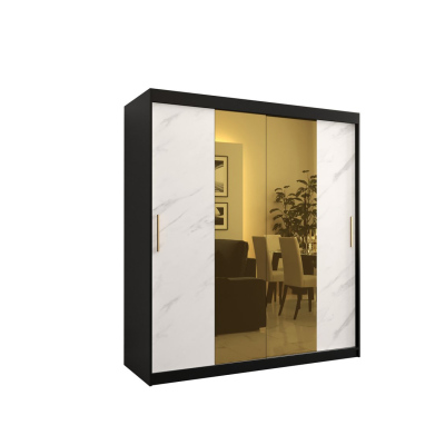 Designer gardrób arany tükörrel 1. FOGANTYÚ - szélesség 180 cm, fekete / fehér